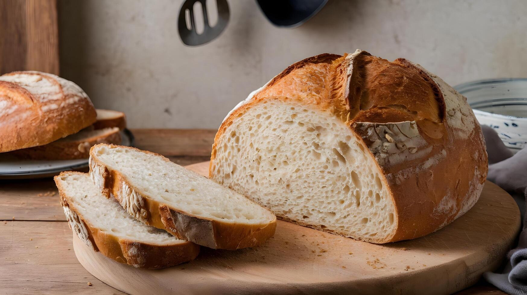 A loaf of bread on a cutting board photo