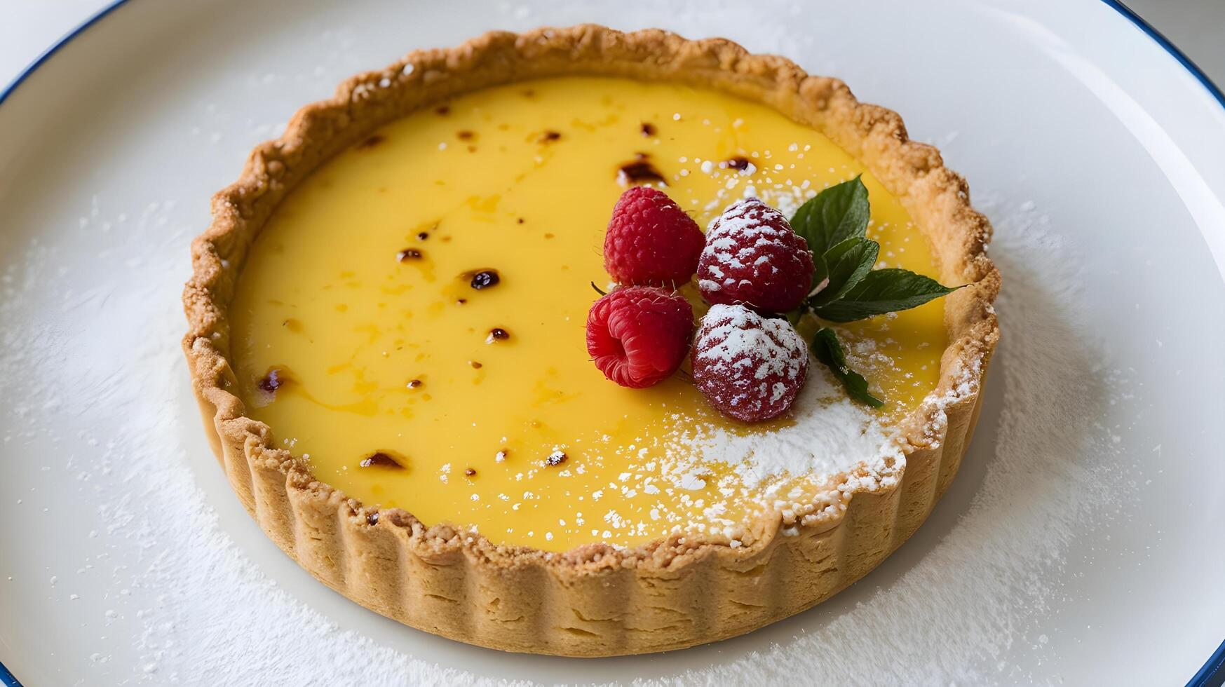 A tart with raspberries on top photo