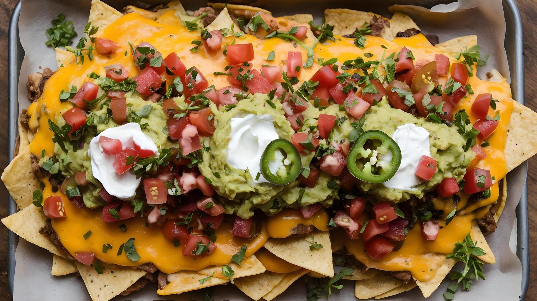Nachos with guacamole and sour cream photo
