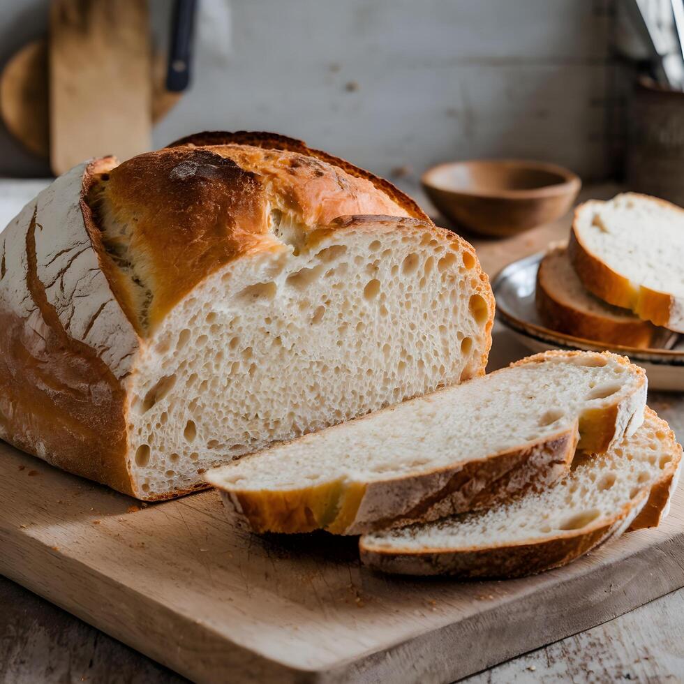 A loaf of bread on a cutting board photo