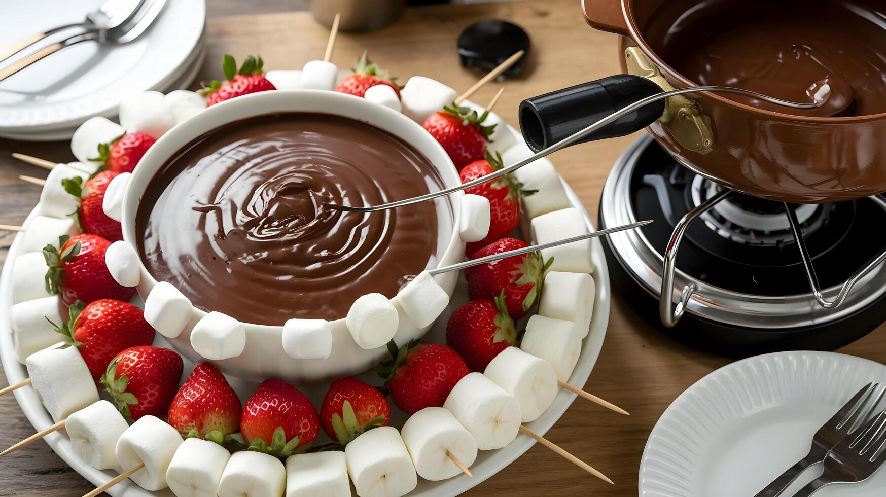 A fondant fondue with strawberries and marshmallows photo