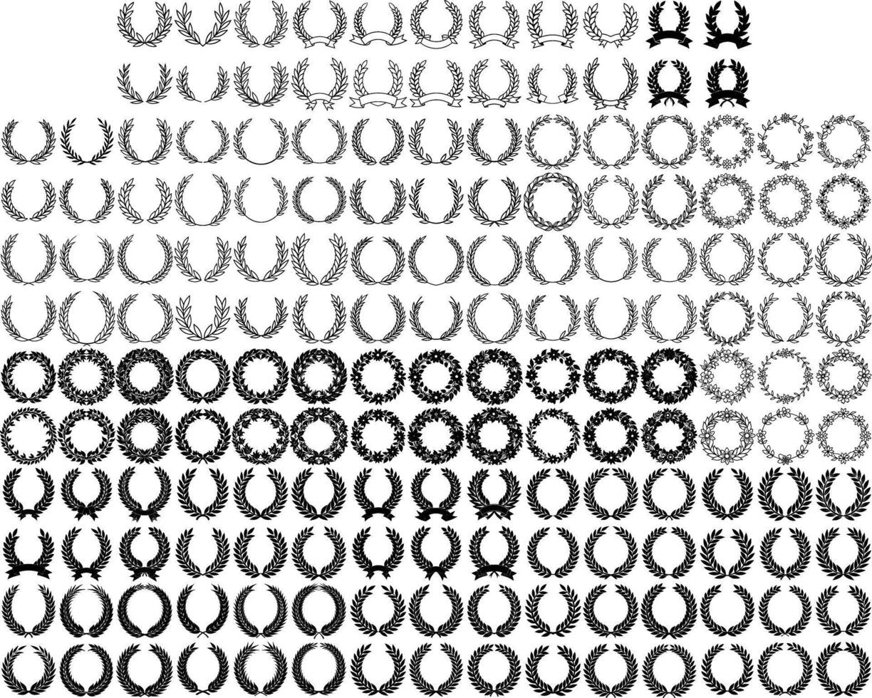 Large Collection of Black and White Laurel Wreath and Floral Frame Designs vector