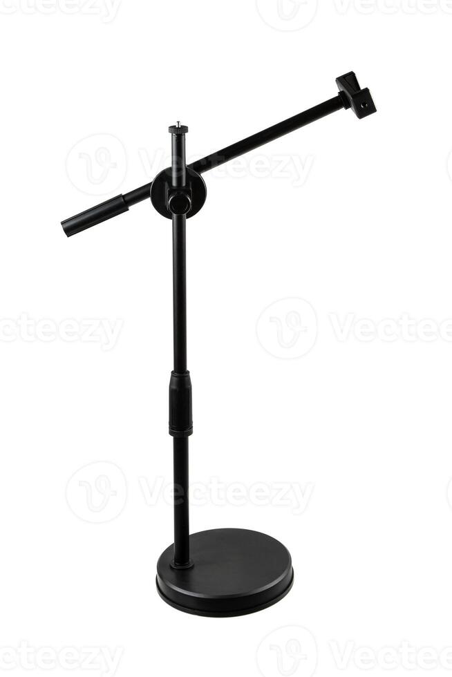 Adjustable smartphone holder stand with a flexible neck and sturdy base, isolated on a white background. photo