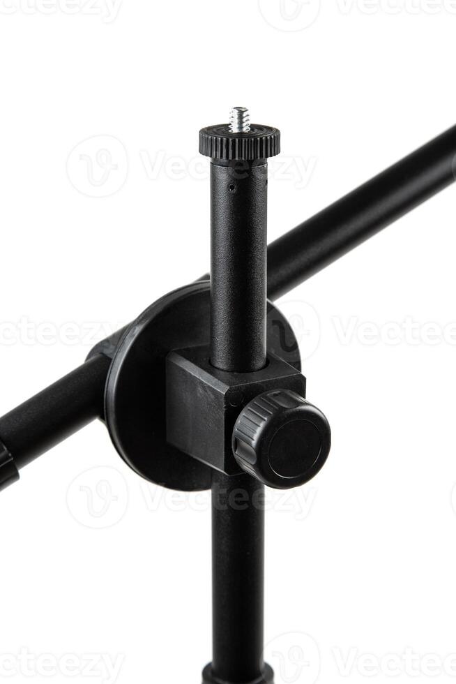 Adjustable smartphone holder stand with a flexible neck and sturdy base, isolated on a white background. photo