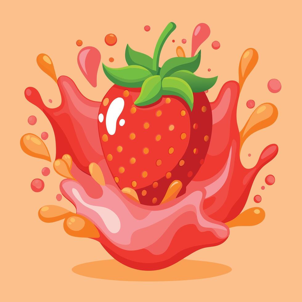 Strawberries and juice splashes vector