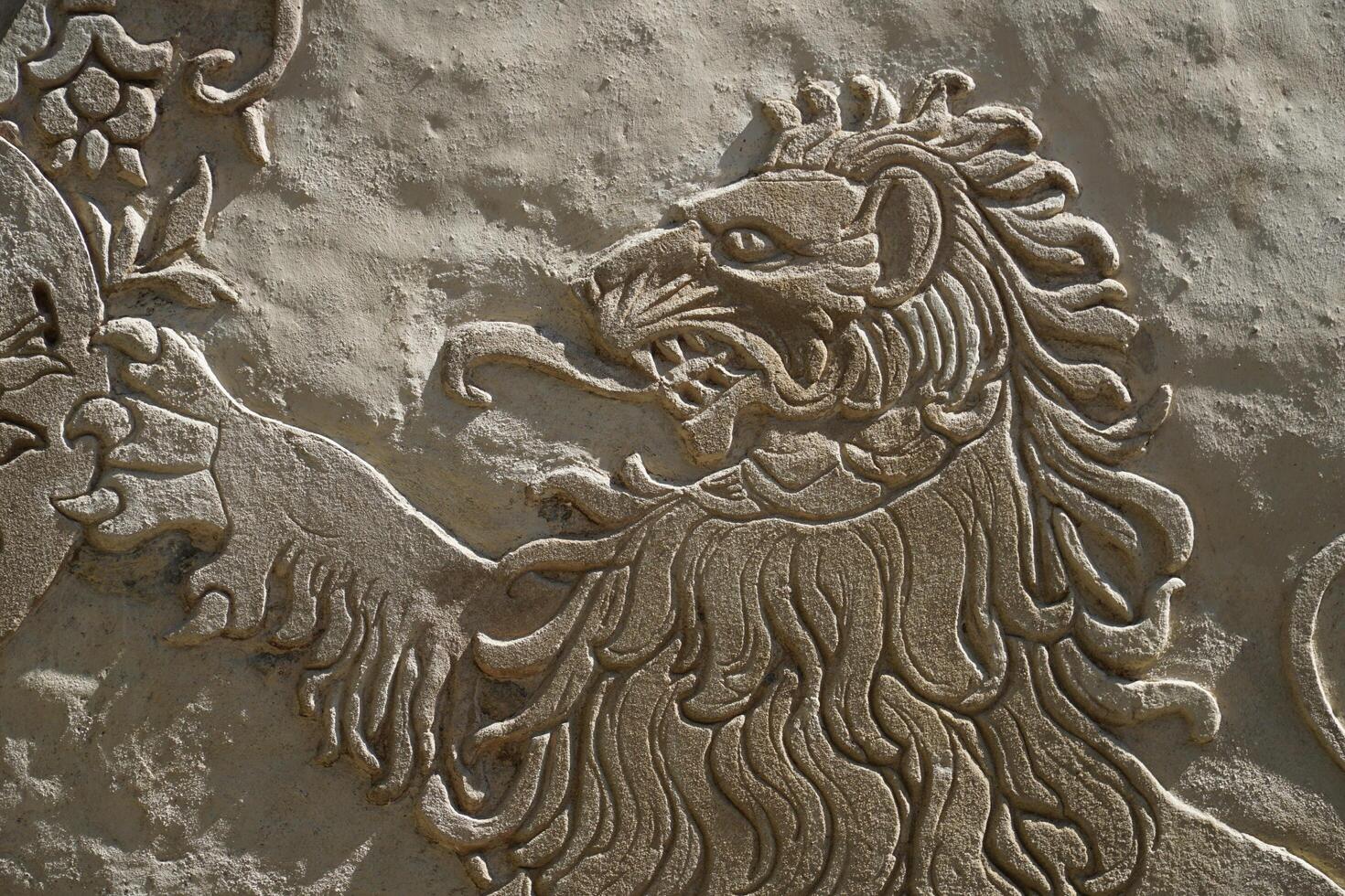 Zagorze Slaske, Poland - August 13th, 2024 - Grodno Castle - lion on wall, refief photo