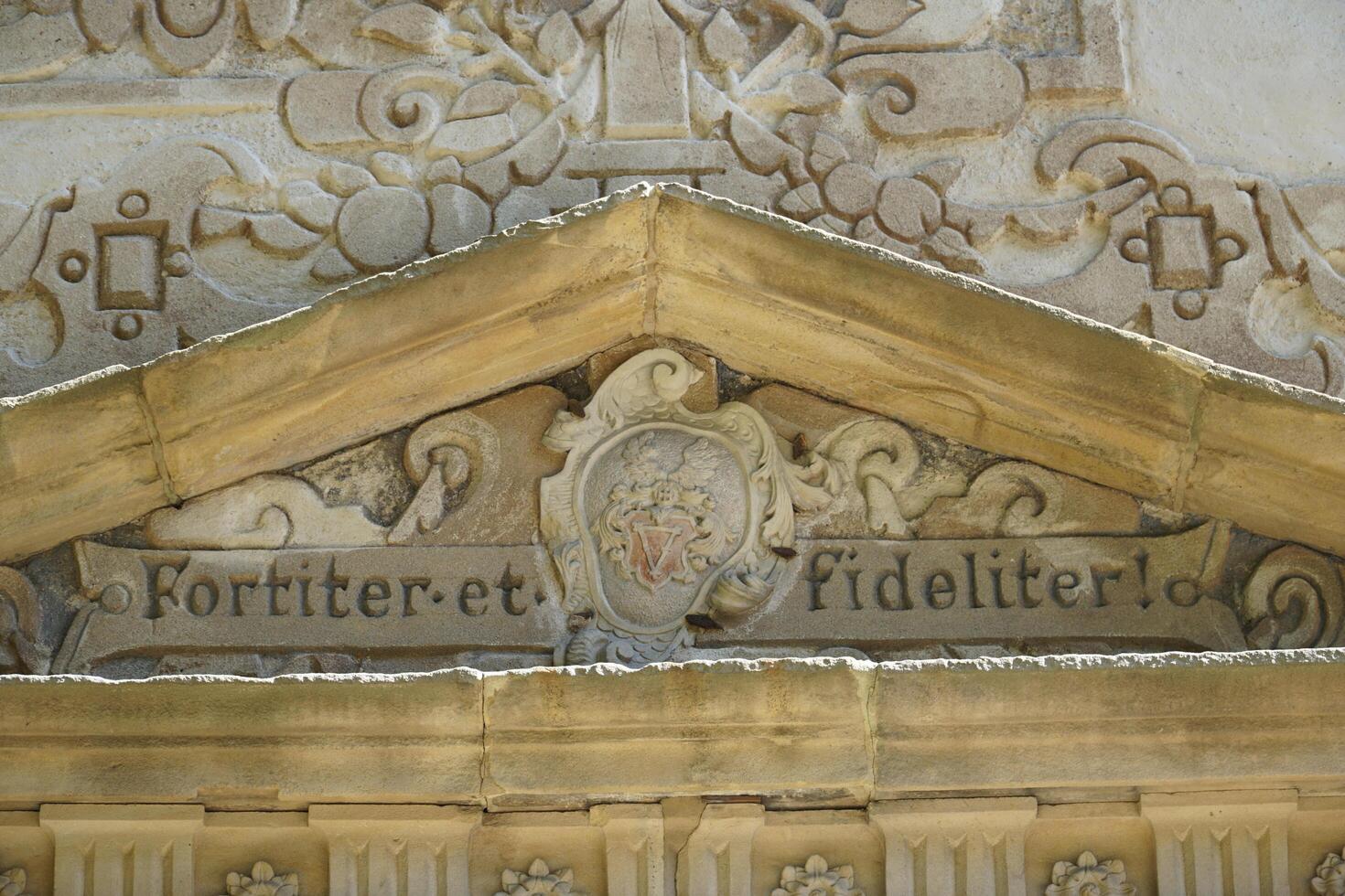 Zagorze Slaske, Poland - August 13th, 2024 - Grodno Castle - decorations on wall photo