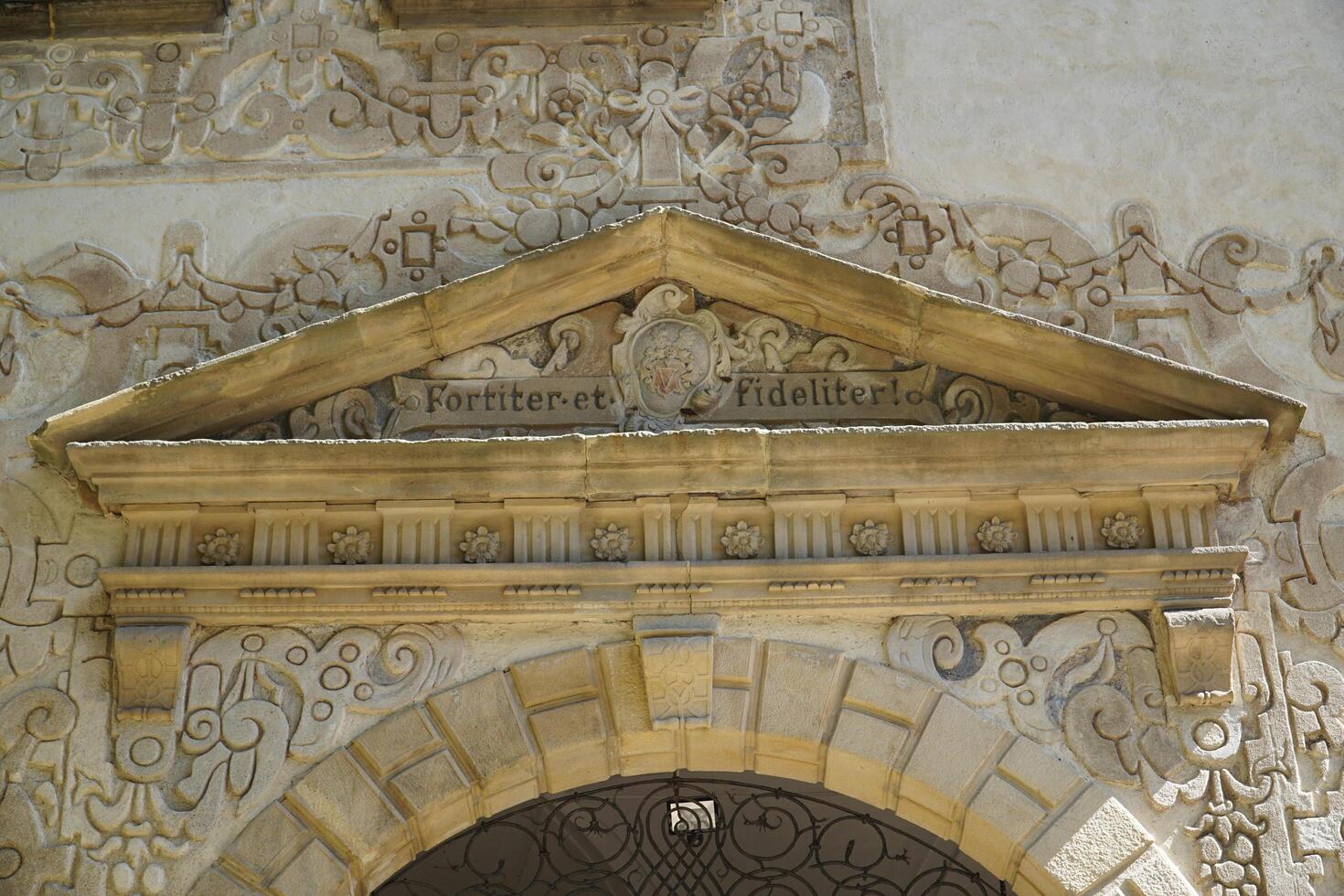 Zagorze Slaske, Poland - August 13th, 2024 - Grodno Castle - decorations on wall photo