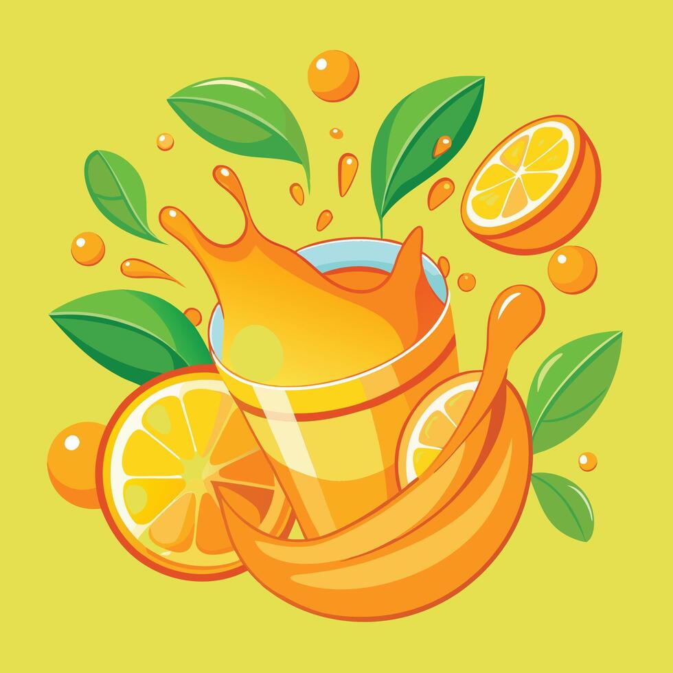 Fresh Orange slice and Juice Splash vector