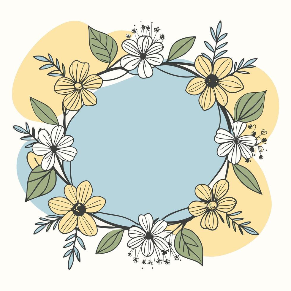 Floral round frame vector