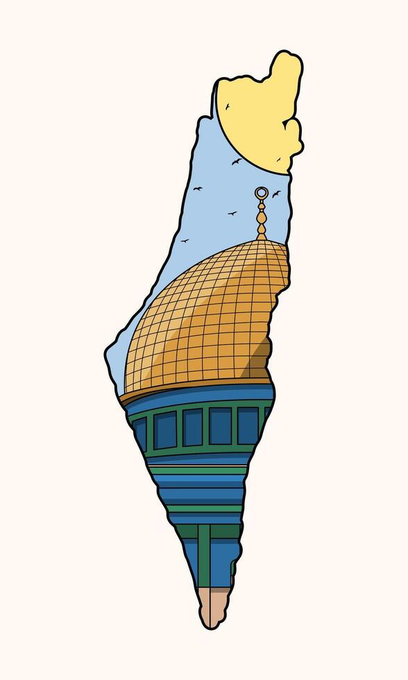 Illustration of a map of Palestine and the Al Aqsa Mosque vector