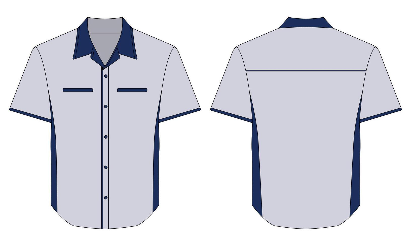 Short sleeve office work shirt mockup front and back view vector