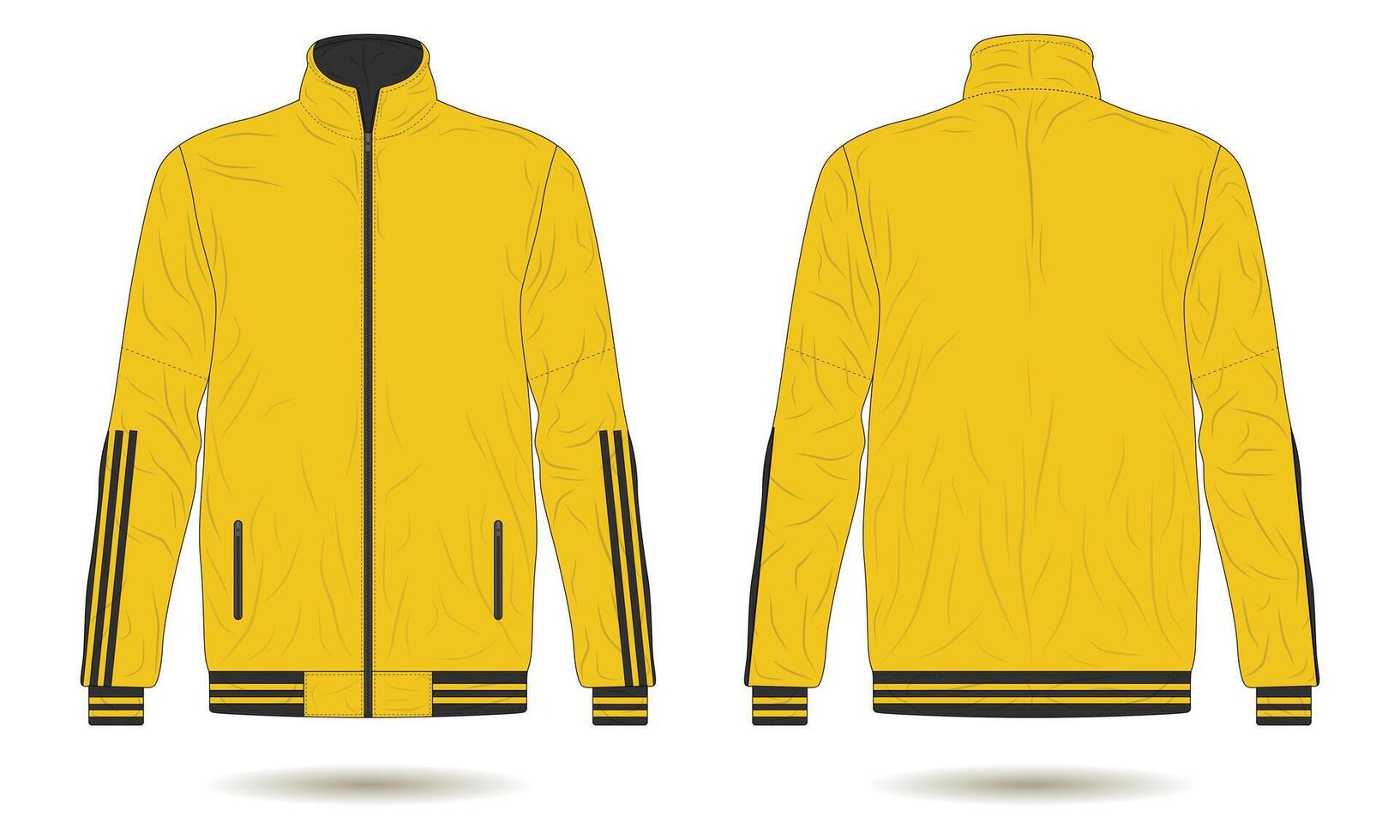 Yellow and black sports jacket mockup front and back view vector