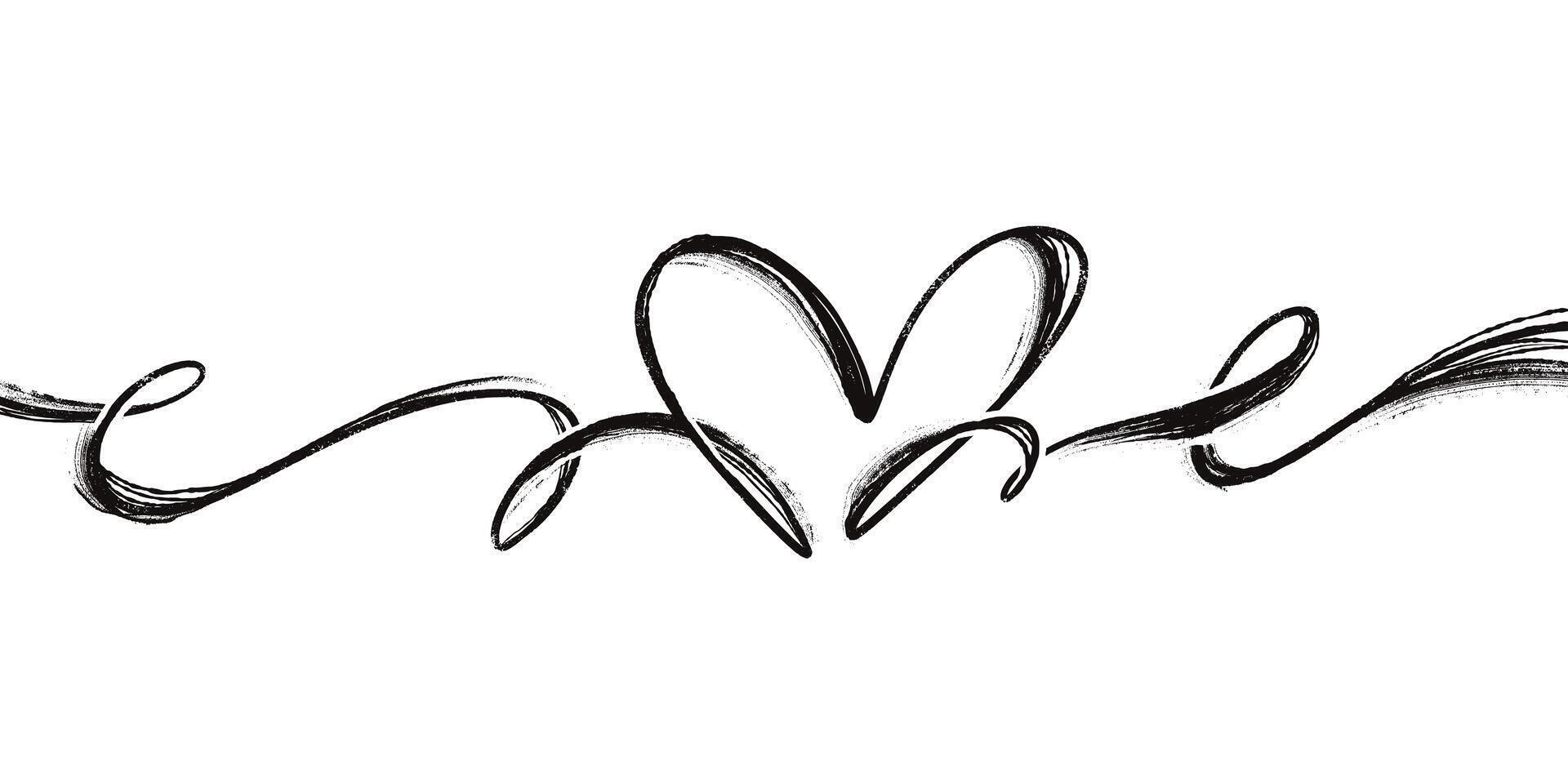 Creative One Continuous Line of Grunge Icon Heart. Cute doodle love sign isolated on white background. Scribble heart shapes drawn with markers and chalk vector