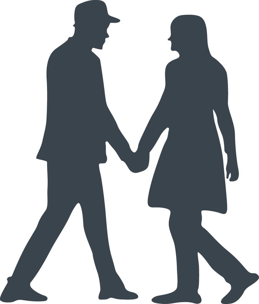 Couple holding hands and walking silhouette vector