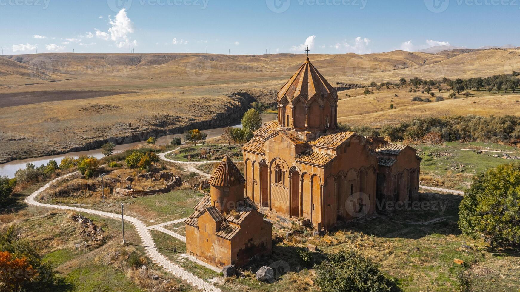 Aerial view of Marmashen Monastery in the Shirak Province of Armenia photo