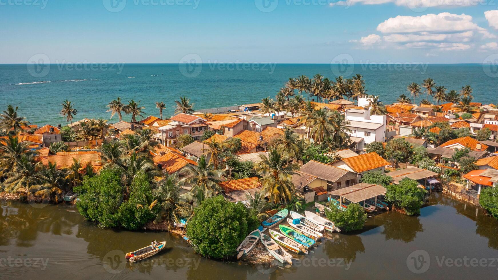 Aerial view of houses on the shoreline in Negombo. Negombo is a city on the west coast of Sri Lanka photo