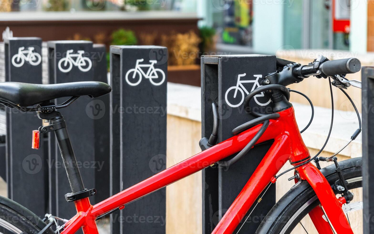 Side view of equipped parking for bicycles photo