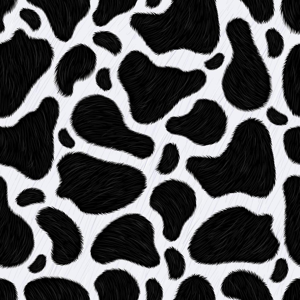 Hand drawn Seamless pattern of cow skin print, Detail black white skin of cow, Realistic cow pattern vector