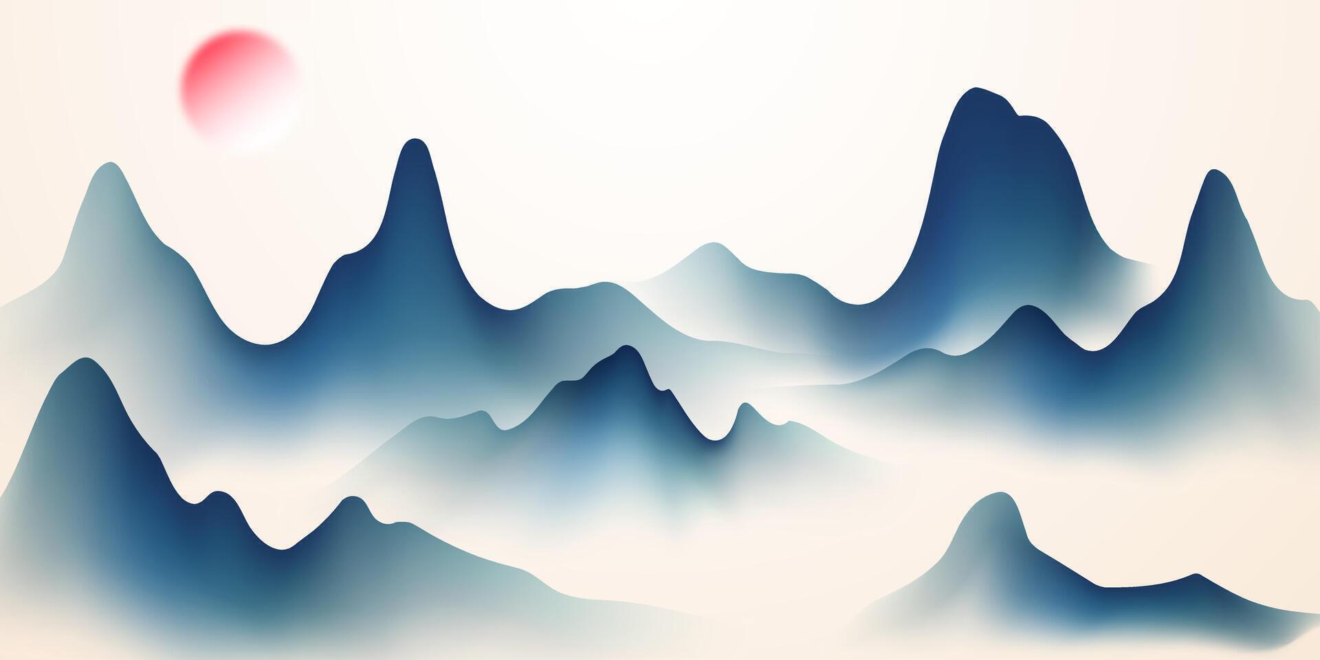 Modern design illustration of beautiful Chinese ink landscape painting. vector