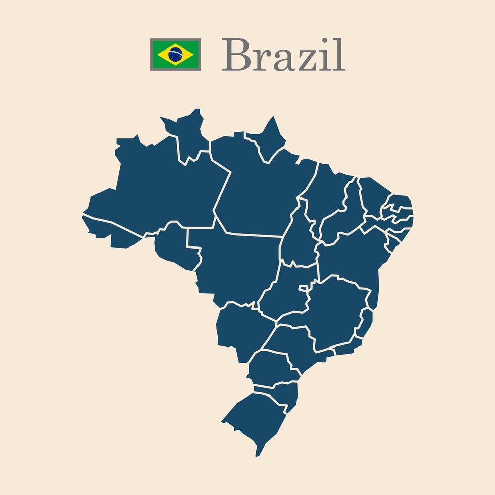 brazil old style map with flag, illustration, isolated on background high detailed. vector