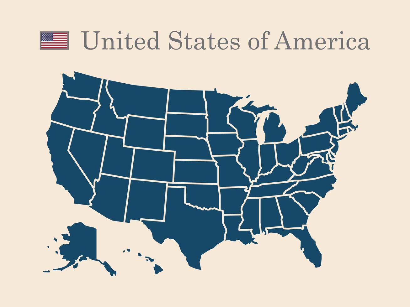 USA map with flag. United States of America map isolated on white background hight detalied illustration map vector