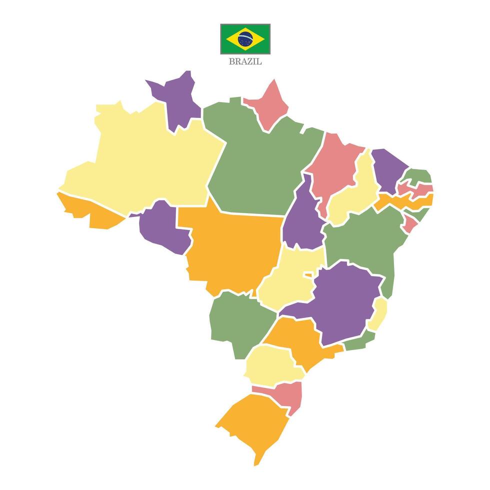 Brazil contour Colored map with region isolated on background hight detailed illustration vector