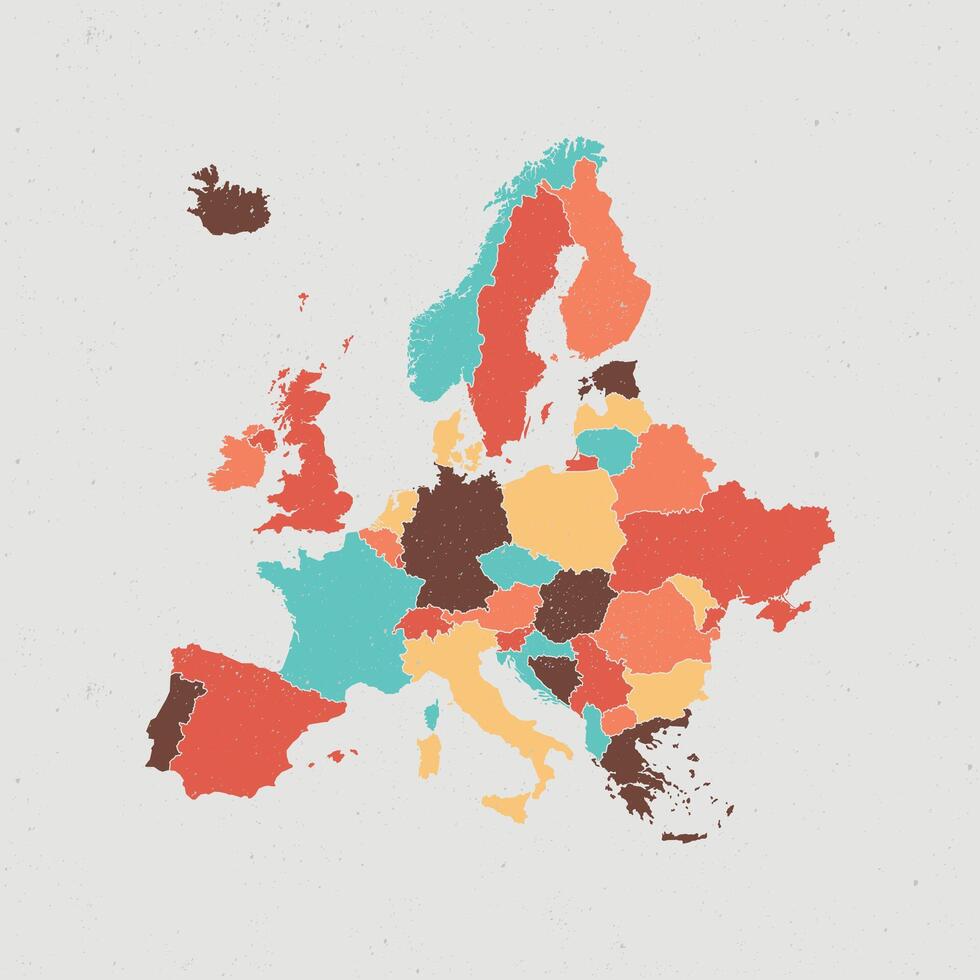 europe color vintage icon map. Vintage europe map with regions isolated on white background vector