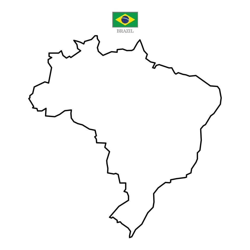 Brazil contour map with flag in color. Background map High detailed. vector