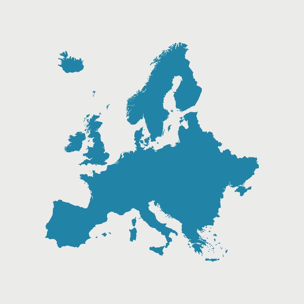 Europe blue icon map isolated on white background. High detailed illustration vector