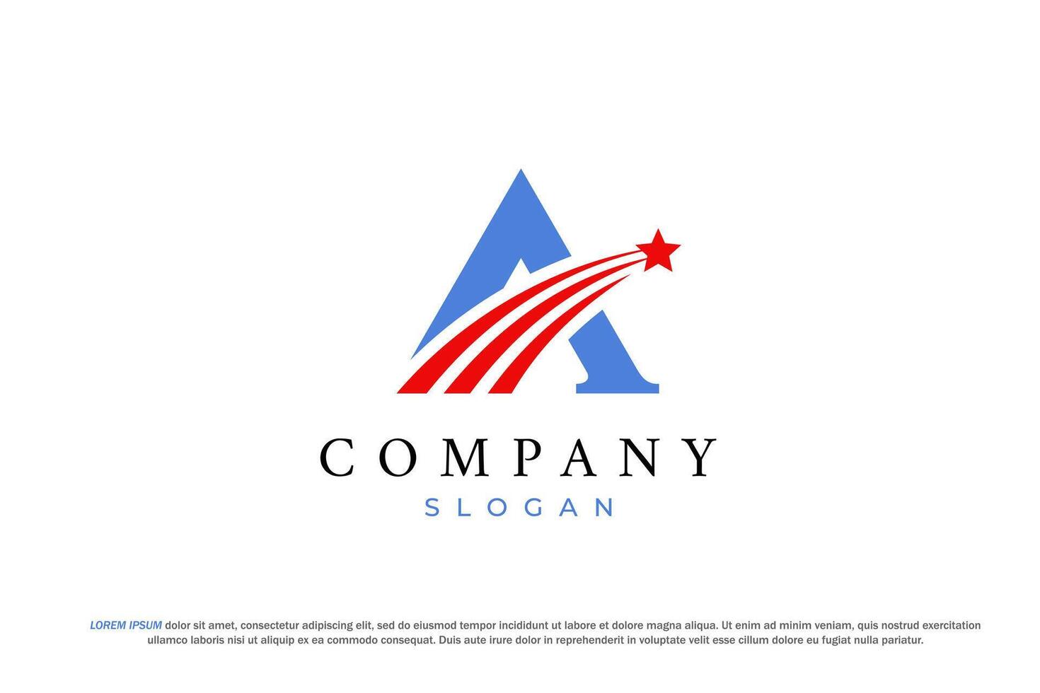 letter a shooting star american usa flag color with line trails vector