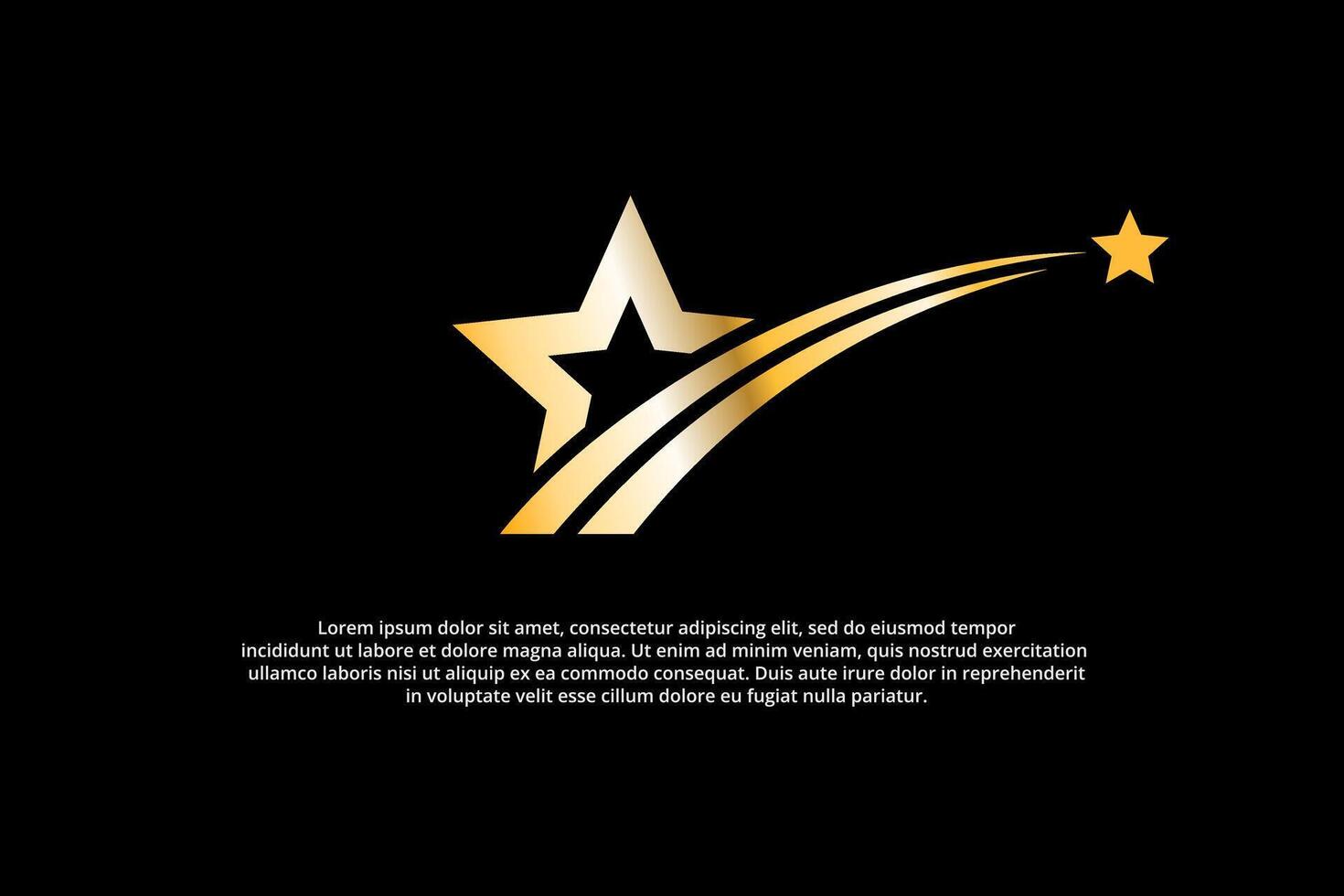 golden shooting star with trail wave line luxury logo with black background vector