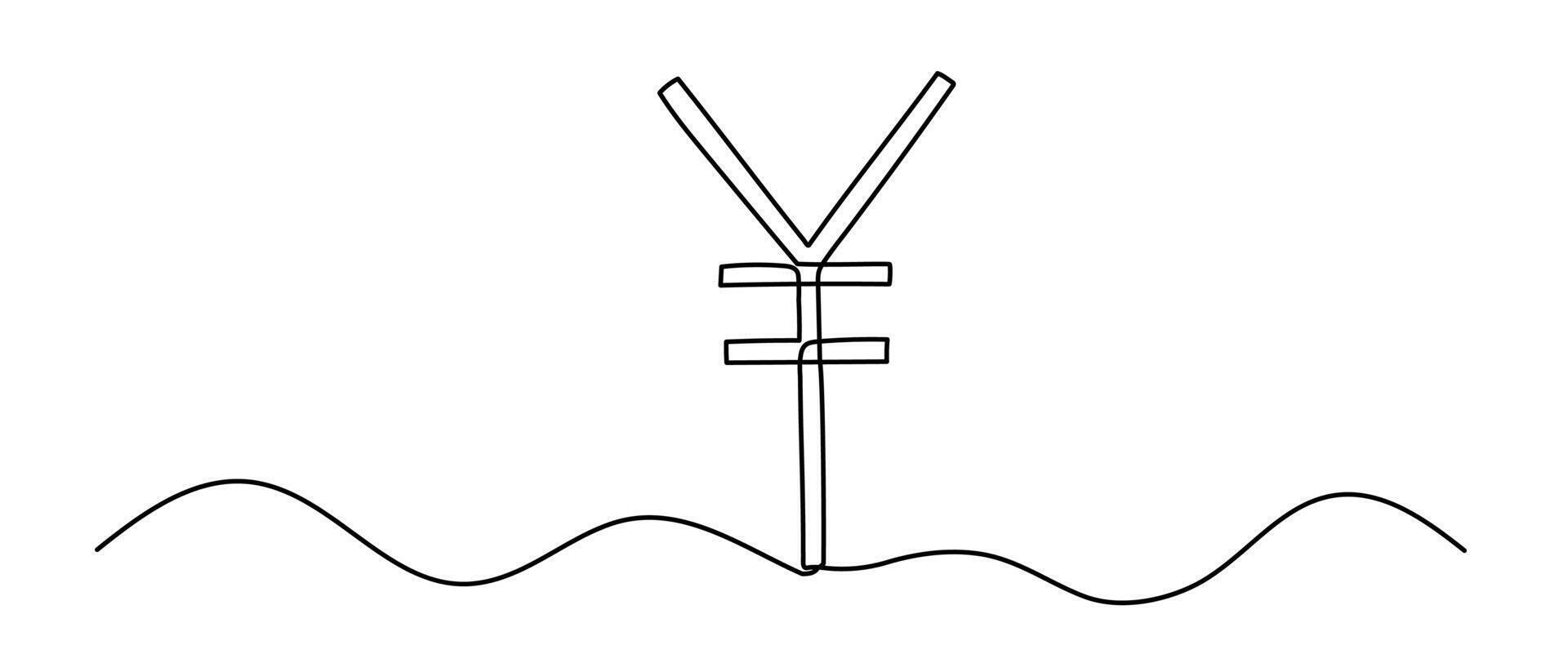 Yen currency one continuous line illustration. Hand drawn doodle drawing of finance on white background vector
