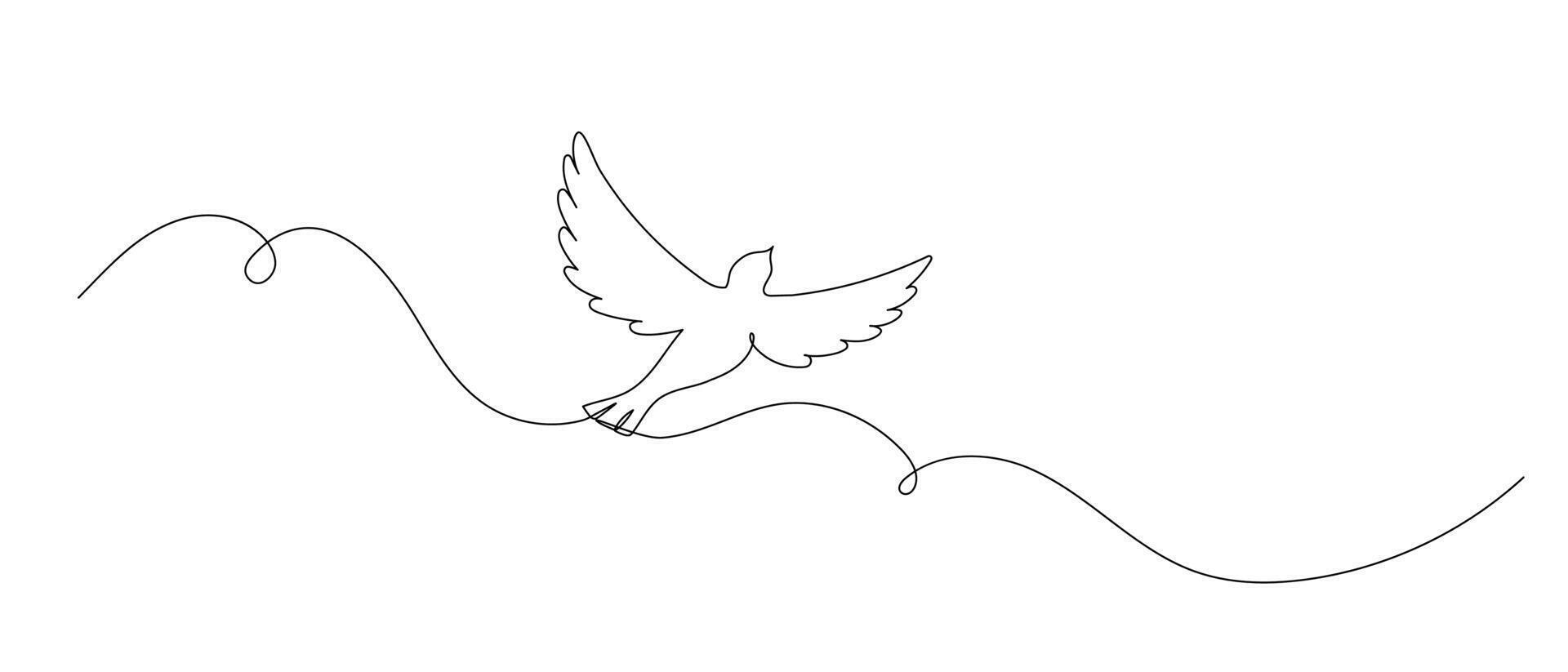 Dove one continuous line illustration. Hand drawn doodle sketch of bird of piece, pigeon vector