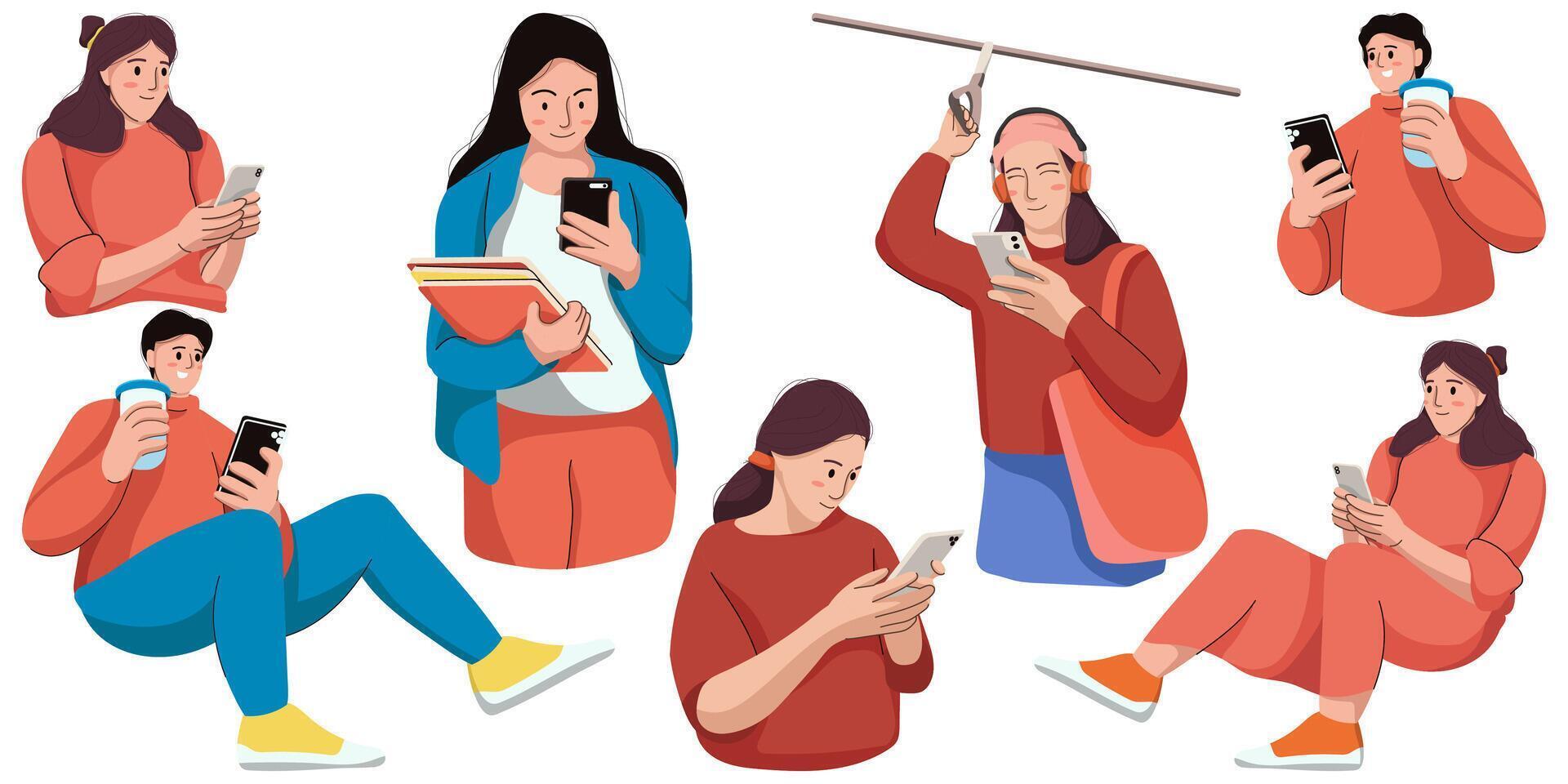 Set of People Holding Phone vector