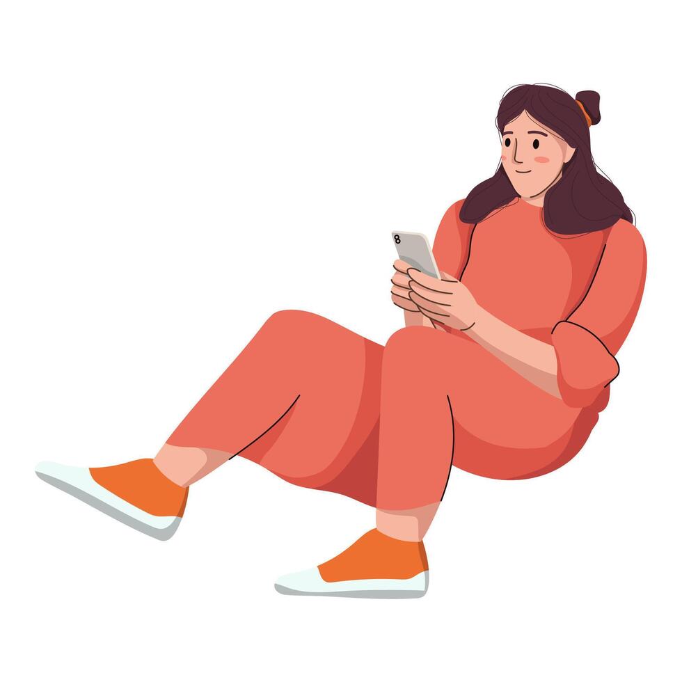 Girl Sit and playing Phone vector