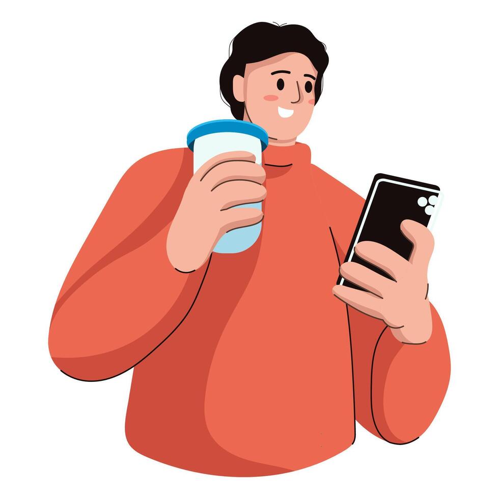Men Holding Phone and Glass vector