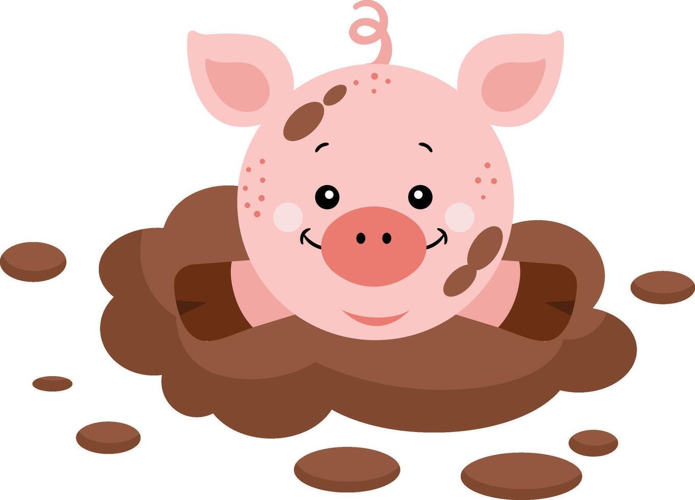 Cute little pig in the mud vector
