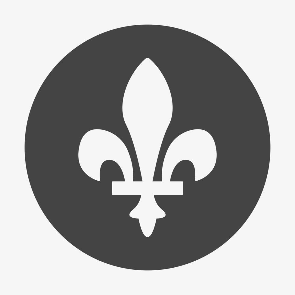 Heraldic lily emblem in black circle. King sign vector