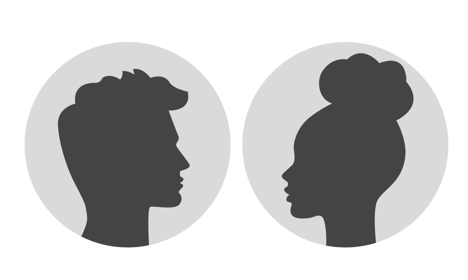 Default man and woman profile icon set. Black silhouette in gray circle vector