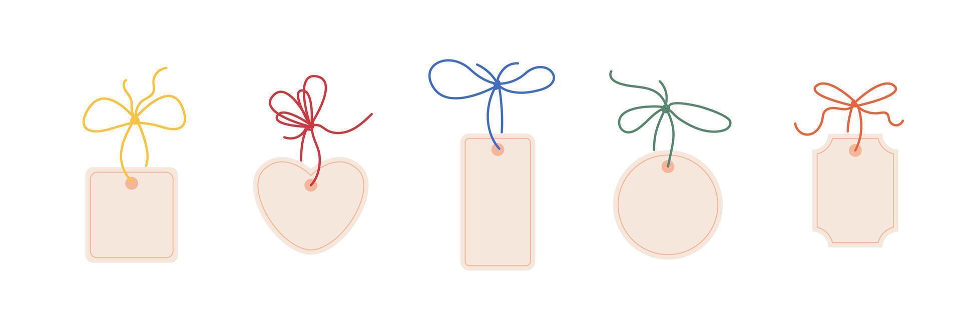 Tag price for holiday gift. Set of paper coupon with bow. Sale border blank collection. illustration on white background vector