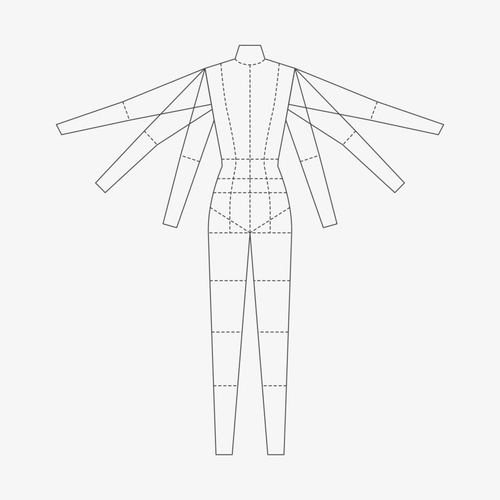 Fashion template for women body technical drawings.Technical flats with main lines. Lady figure front view for fashion sketching vector