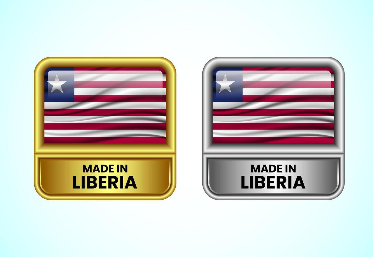 Made in Liberia label icon in gold and silver color. Flag icon set for business vector