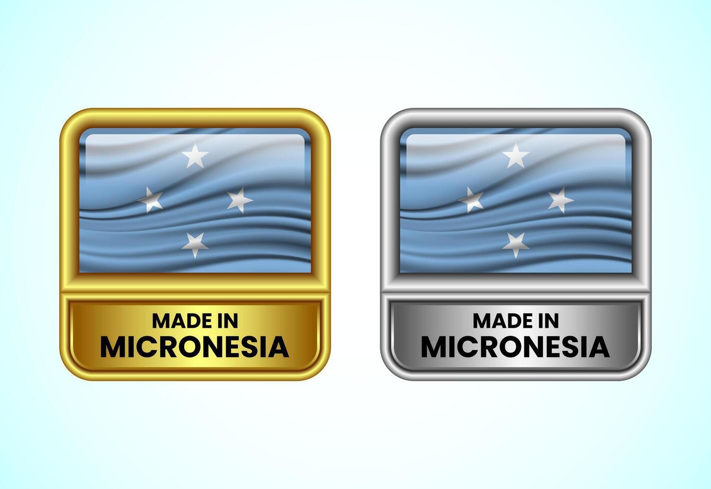 Made in Micronesia label icon in gold and silver color. Flag icon set for business vector