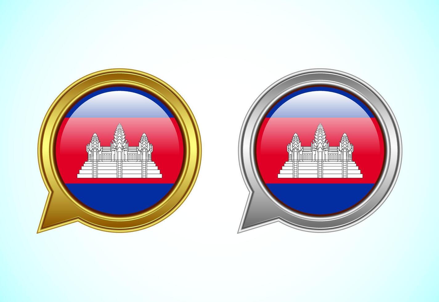 Cambodia flag speech bubble. Speaking flag icon in gold and silver color vector