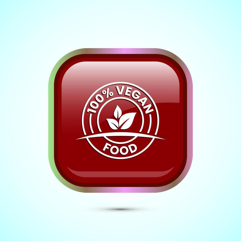 Vegan food icon design illustration. Bio, Ecology, Organic logos and label. Vegan food diet icon. Red Color Square Button Design vector