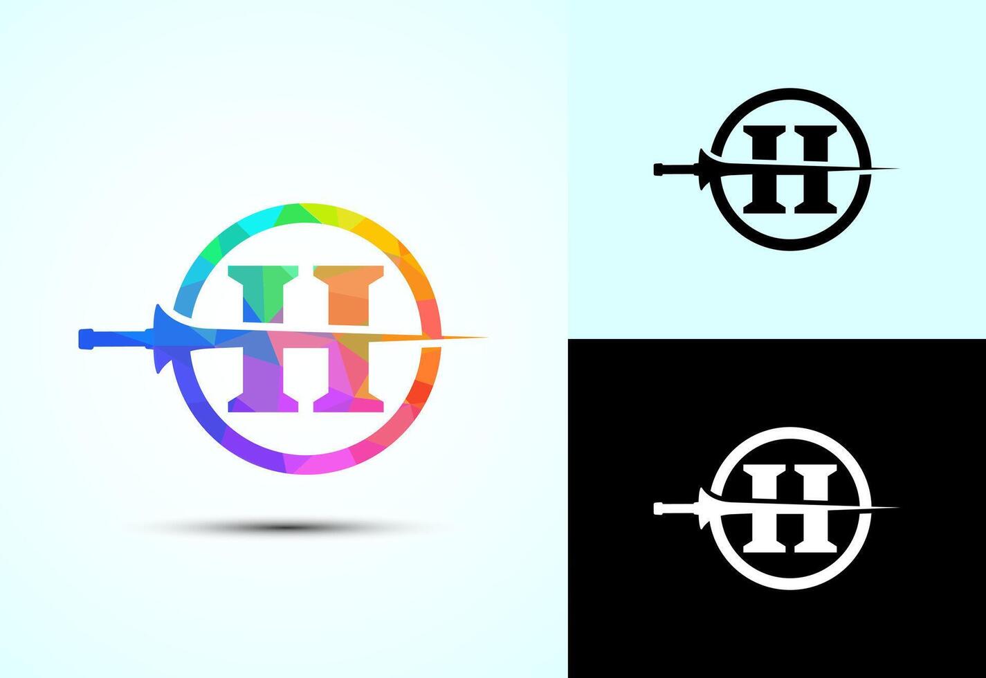 English alphabet H with spear lance. Creative spear logo design template vector