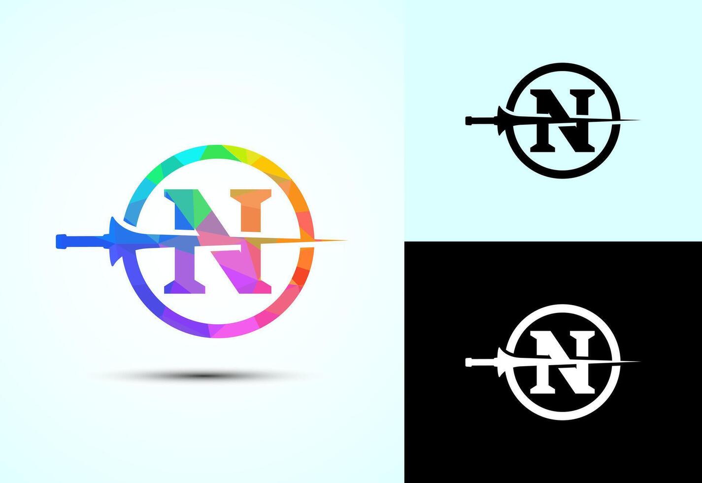 English alphabet N with spear lance. Creative spear logo design template vector