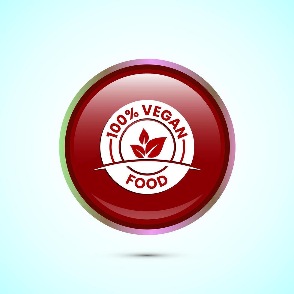 Vegan food icon design illustration. Bio, Ecology, Organic logos and label. Vegan food diet icon. Red Color Round Button Design vector