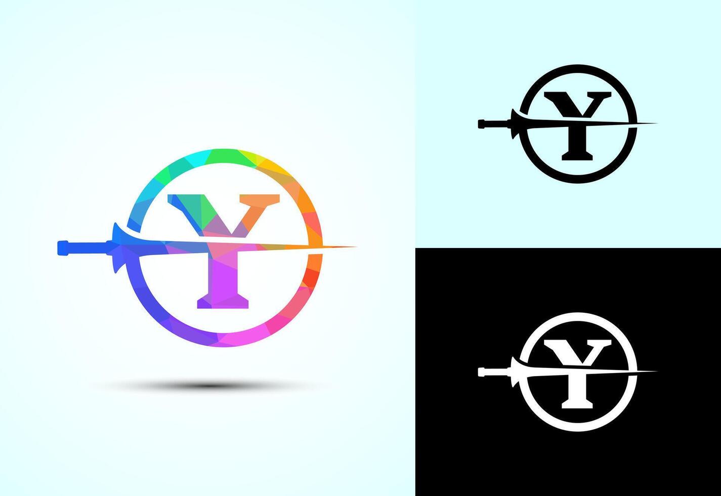 English alphabet Y with spear lance. Creative spear logo design template vector